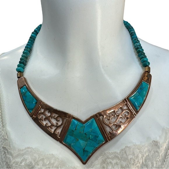 Jay King Gemstone Signed DTR Copper and Inlay Turquoise Necklace
